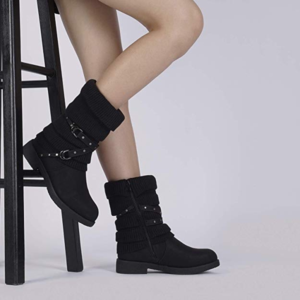 Buckle Strap Mid Calf Snow Boots - BLACK - 5