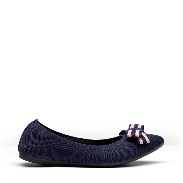 Bowknot Pointed Toe Knit Flats - NAVY - 2