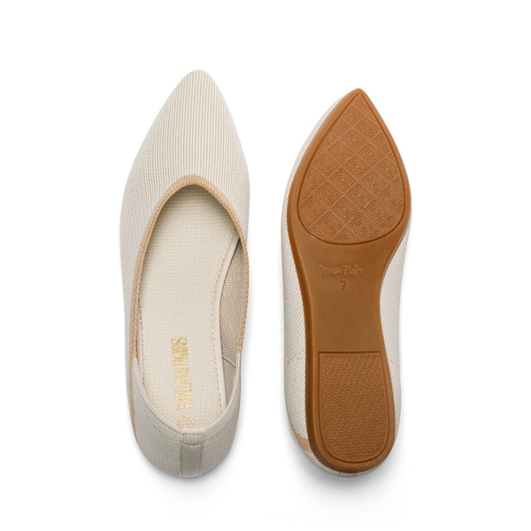 Pointed Toe Knit Ballet Flats - BEIGE - 4