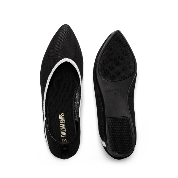 Pointed Toe Knit Ballet Flats - BLACK - 4