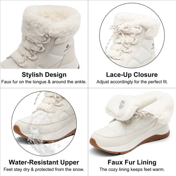 Faux Fur Winter Ankle Boots - OFF WHITE - 3