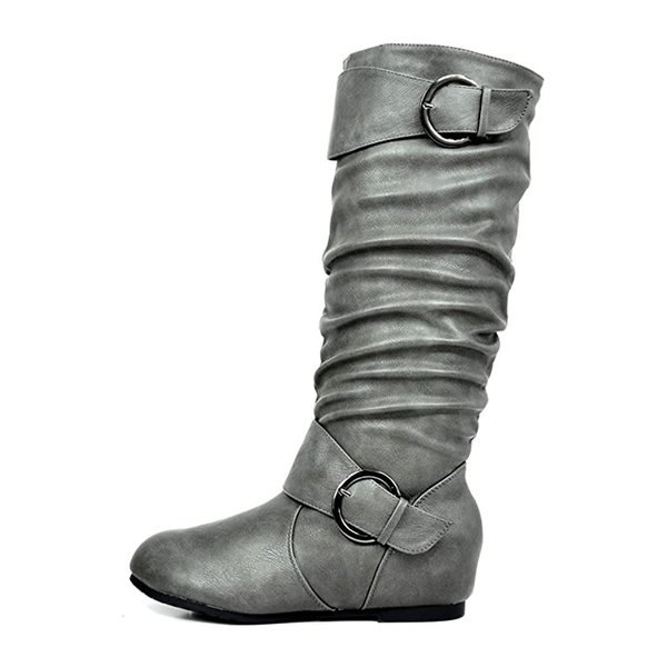 Wide Calf Fur-lined Low Hidden Wedge Boots - GREY - 1