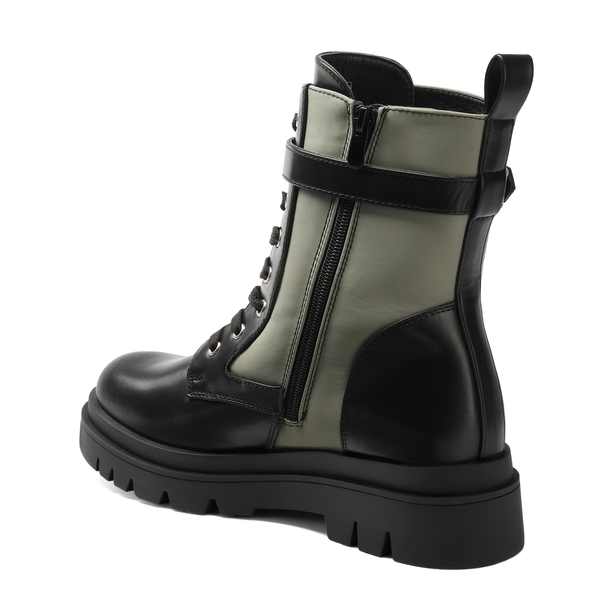 Platform Lace Up Lug Sole Combat Boots - BLACK GREEN - 4