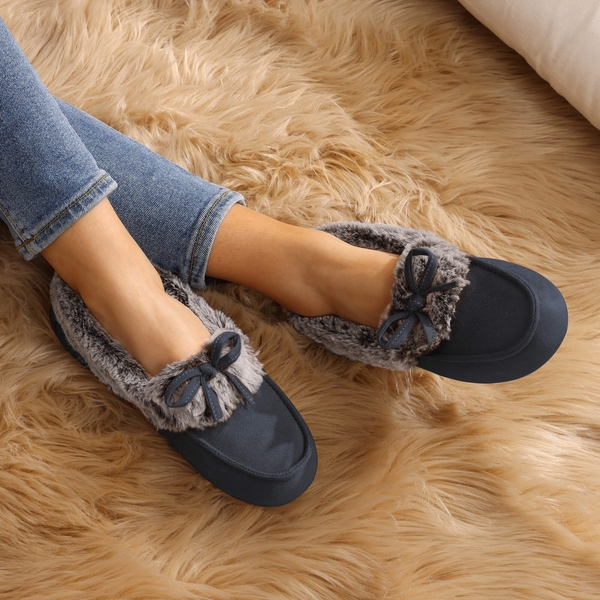 Slip on Faux Fur Lining Slippers - BLUE - 1