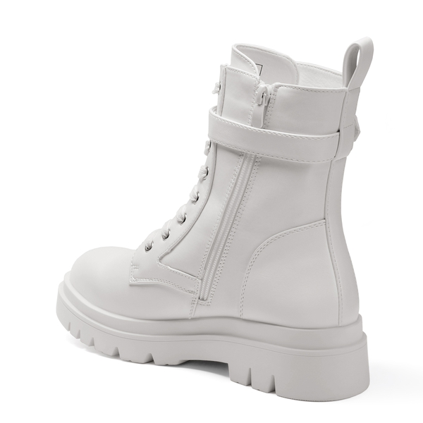 Platform Lace Up Lug Sole Combat Boots - WHITE - 4