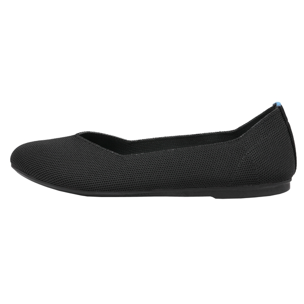 Round Toe Knit Flats - BLACK - 1