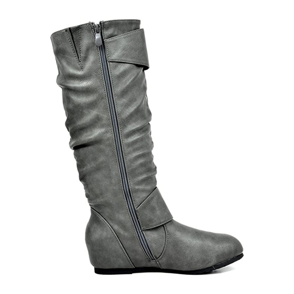 Wide Calf Fur-lined Low Hidden Wedge Boots - GREY - 2