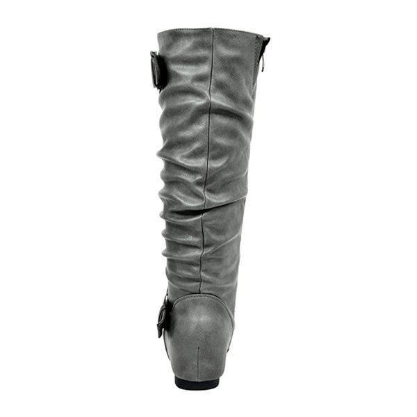 Wide Calf Fur-lined Low Hidden Wedge Boots - GREY - 3