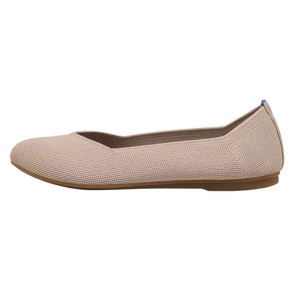 Round Toe Knit Flats - NUDE - 1