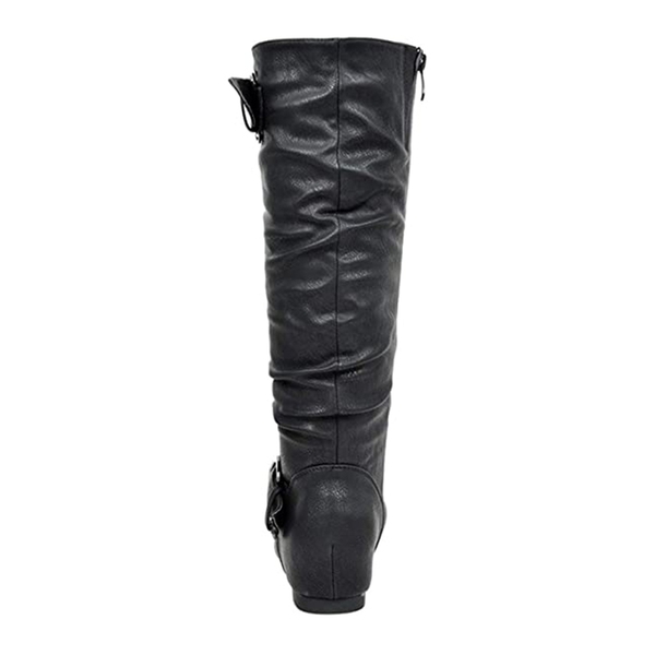 Wide Calf Fur-lined Low Hidden Wedge Boots - BLACK - 3