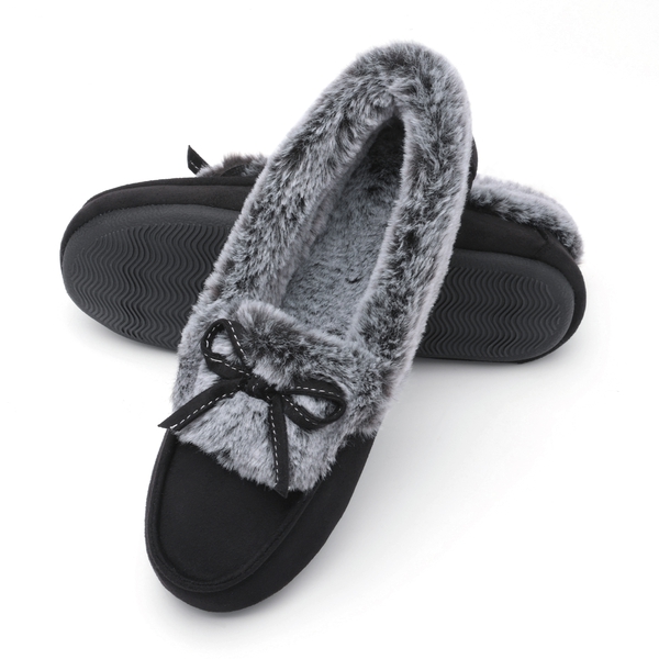 Slip on Faux Fur Lining Slippers - BLACK - 3