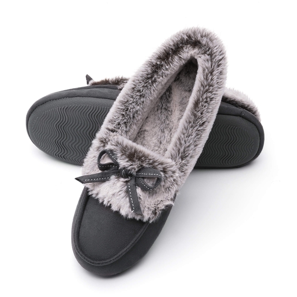 Slip on Faux Fur Lining Slippers - GREY - 3