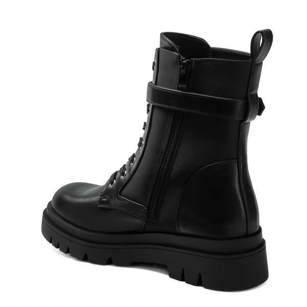 Platform Lace Up Lug Sole Combat Boots - BLACK PU - 4