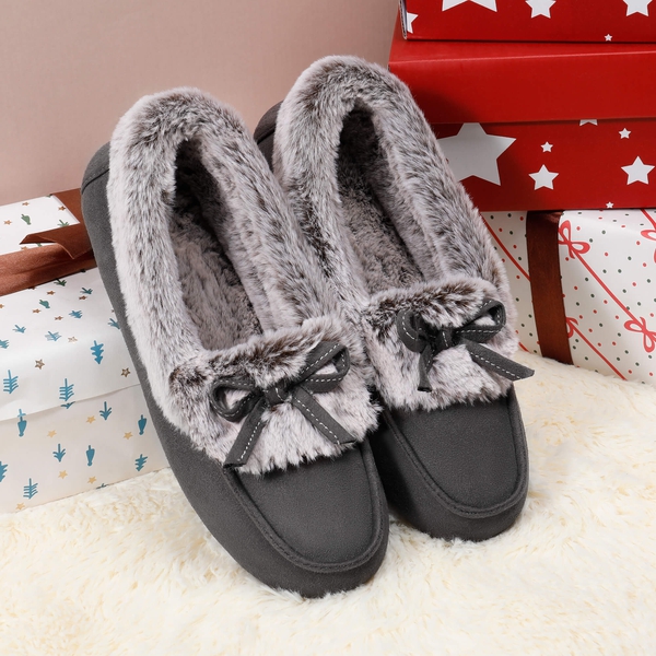 Slip on Faux Fur Lining Slippers - GREY - 4