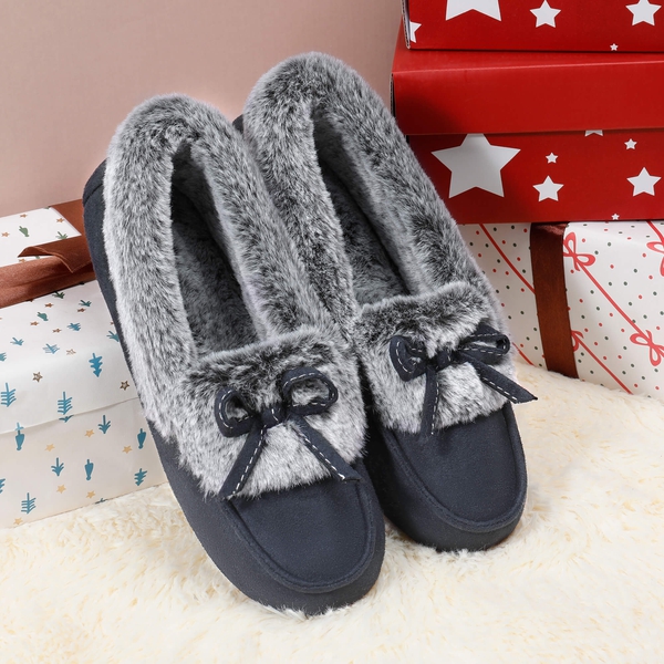 Slip on Faux Fur Lining Slippers - BLUE - 4