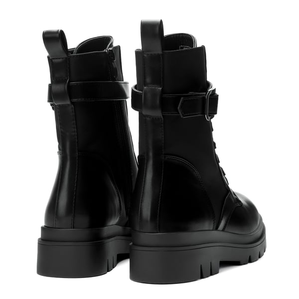 Platform Lace Up Lug Sole Combat Boots - BLACK PU - 3