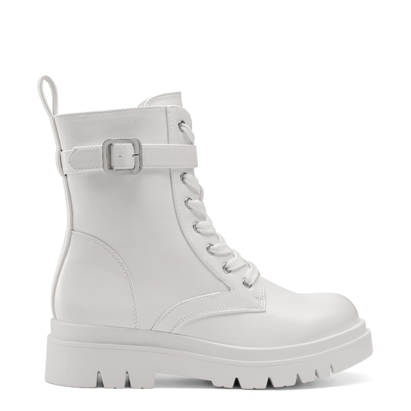 Platform Lace Up Lug Sole Combat Boots - WHITE - 2