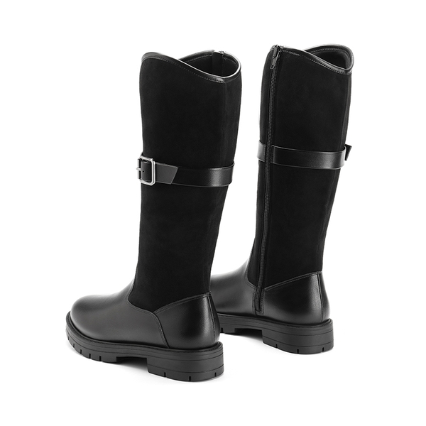 Kids Buckle Knee High Riding Boots - BLACK - 4