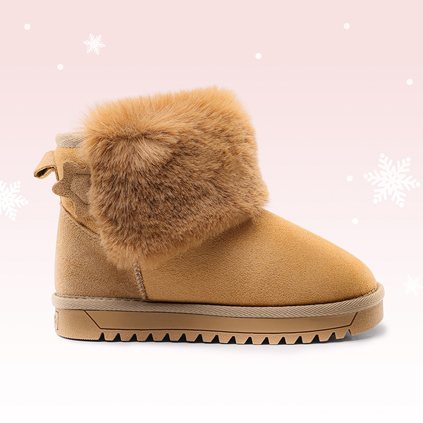 Kids Faux Fur Lined Ankle Snow Boots - TAN - 1
