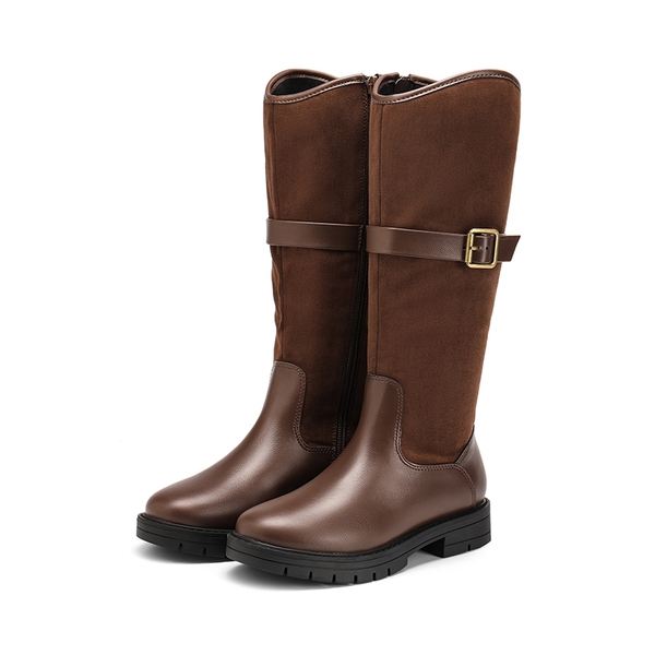 Kids Buckle Knee High Riding Boots - BROWN - 5