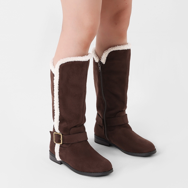 Kids Mid-Calf Sherpa Lining Boots - BROWN - 1
