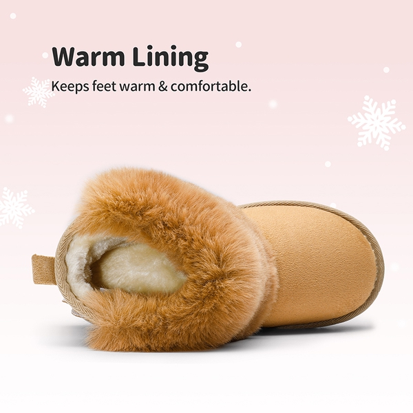 Kids Faux Fur Lined Ankle Snow Boots - TAN - 4