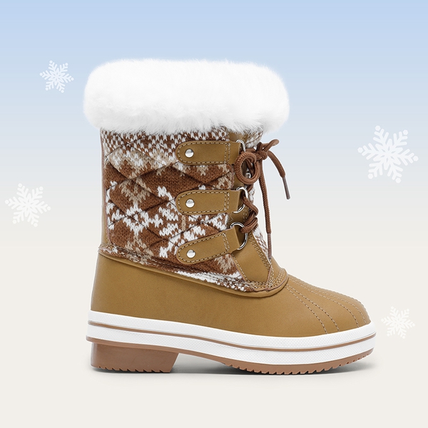Kids Faux Fur Winter Snow Boots - TAN WHITE - 4