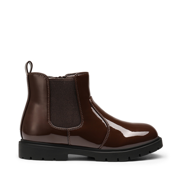 Side Zipper Kids Chelsea Boots - BROWN PAT - 2