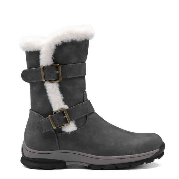 Black Leather Mid Calf Snow Boots - GREY - 2
