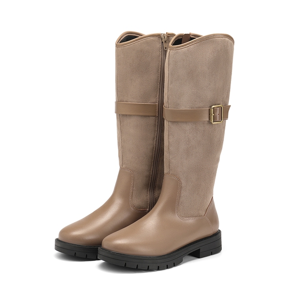 Kids Buckle Knee High Riding Boots - KHAKI - 5