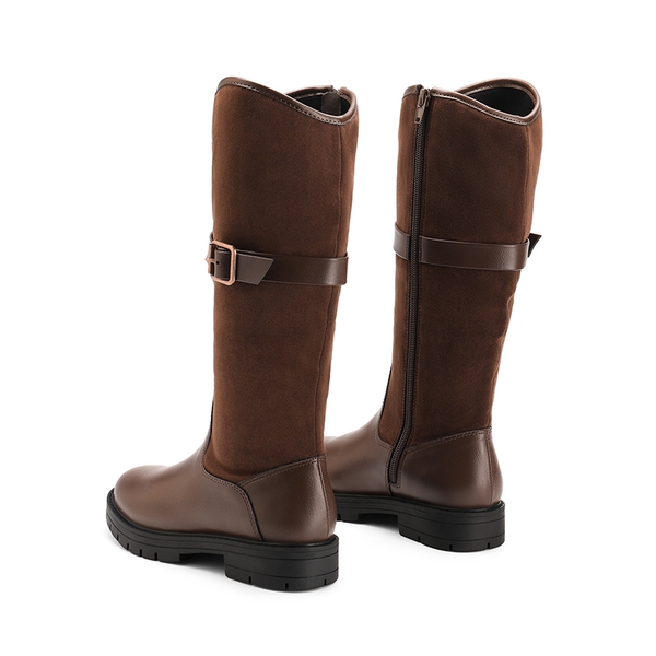 Kids Buckle Knee High Riding Boots - BROWN - 4
