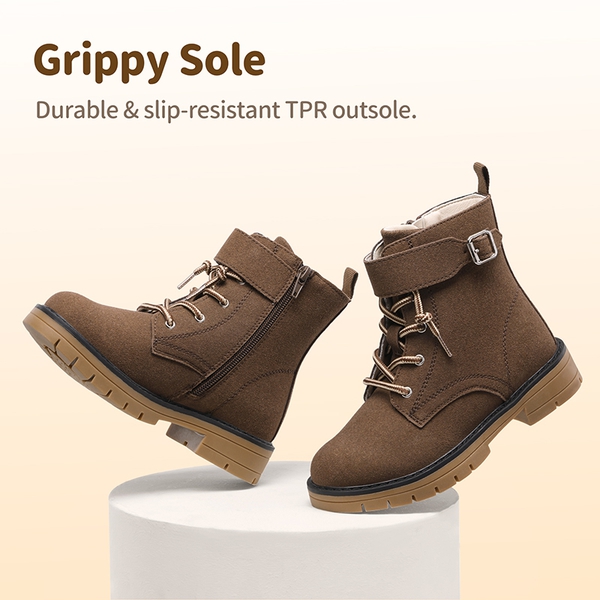 Kids Lace-Up Combat Boots - BROWN - 1