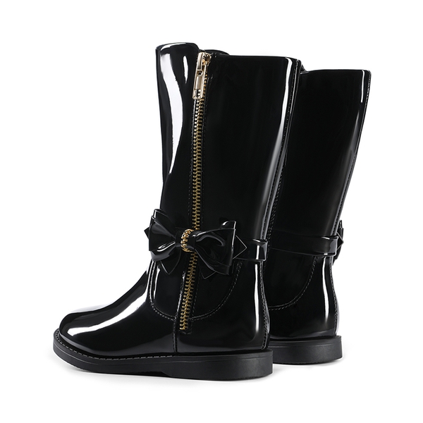 Bowknot Side Zipper Kids Riding Boots - BLACK PAT - 3