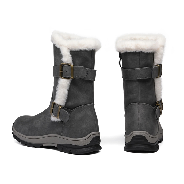 Black Leather Mid Calf Snow Boots - GREY - 4