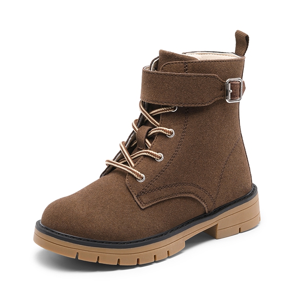 Kids Lace-Up Combat Boots - BROWN -  0
