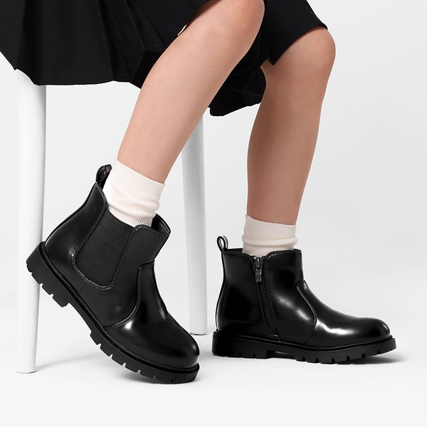 Side Zipper Kids Chelsea Boots - BLACK PU - 1