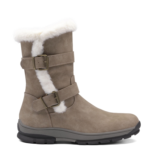Black Leather Mid Calf Snow Boots - KHAKI - 2