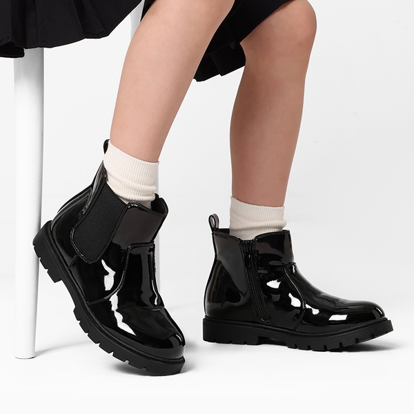 Side Zipper Kids Chelsea Boots - BLACK PAT - 1