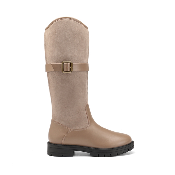 Kids Buckle Knee High Riding Boots - KHAKI - 2