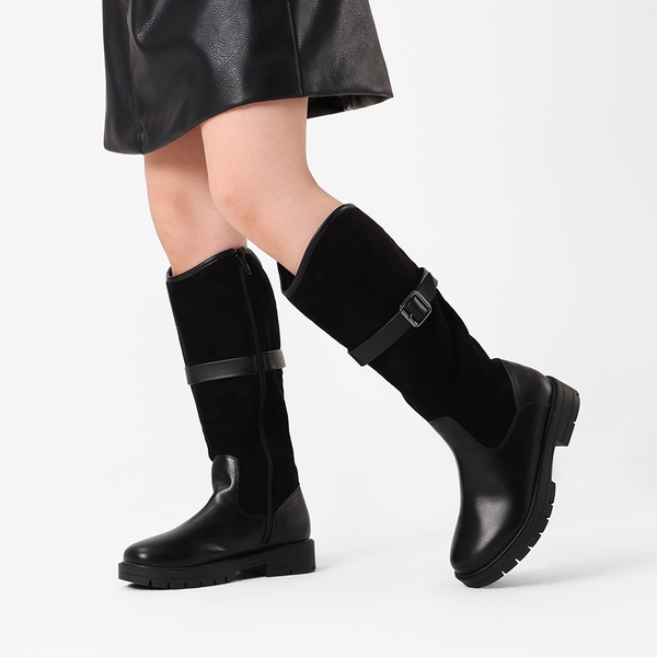 Kids Buckle Knee High Riding Boots - BLACK - 1