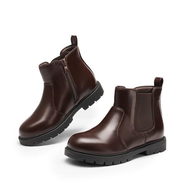 Side Zipper Kids Chelsea Boots - BROWN PU - 3