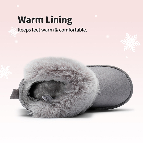 Kids Faux Fur Lined Ankle Snow Boots - GRAY - 4