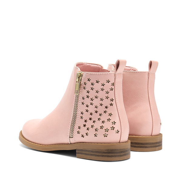 Kids Side Zipper Low Heel Ankle Boots - PINK PU - 3