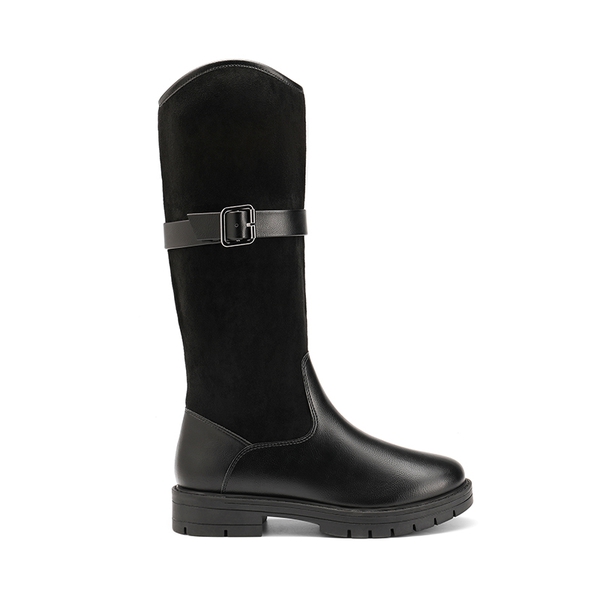Kids Buckle Knee High Riding Boots - BLACK - 2