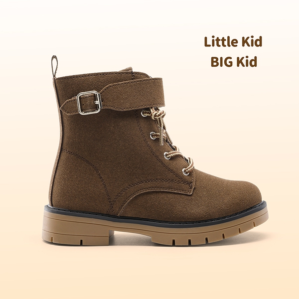 Kids Lace-Up Combat Boots - BROWN - 4