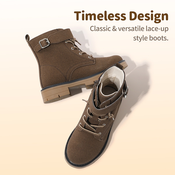 Kids Lace-Up Combat Boots - BROWN - 3