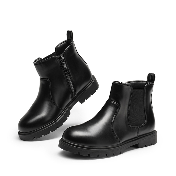 Side Zipper Kids Chelsea Boots - BLACK PU - 3