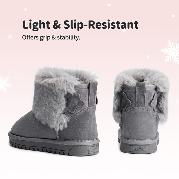 Kids Faux Fur Lined Ankle Snow Boots - GRAY - 3