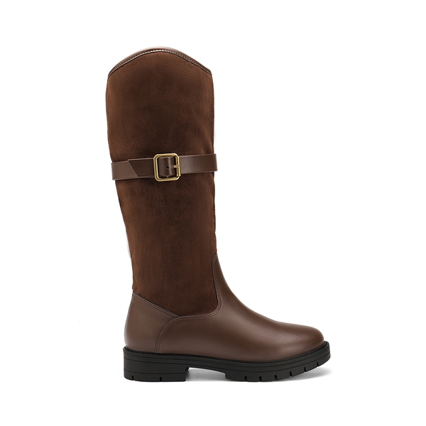 Kids Buckle Knee High Riding Boots - BROWN - 2