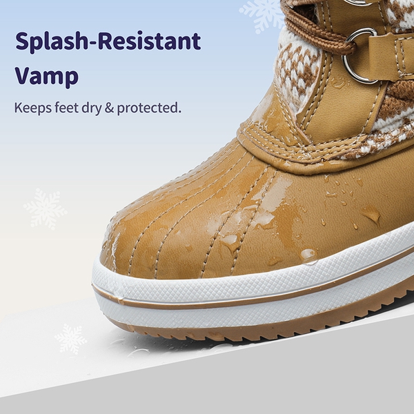 Kids Faux Fur Winter Snow Boots - TAN WHITE - 1